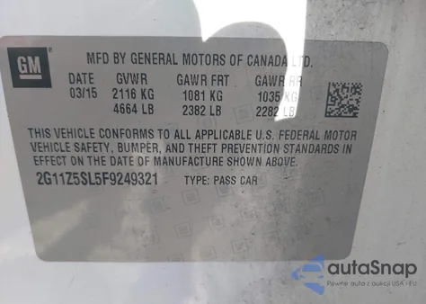 2015 Chevrolet Impala Ls из США, поврежденный, VIN 2G11Z5SL5F9249321